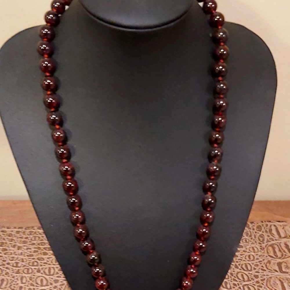 Genuine Red Garnet Necklace 18" 8mm